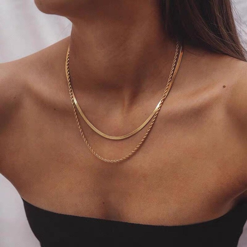 Double layered necklacerope chain necklace,layered necklace,snake chain necklace